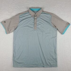 G MAC By‎ Kartel Polo Shirt Mens Large Teal Gray Performance Golf Short Sleeve